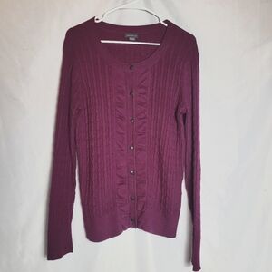 Eddie Bauer Women's Plum Cableknit Button Front Cardigan Size Large